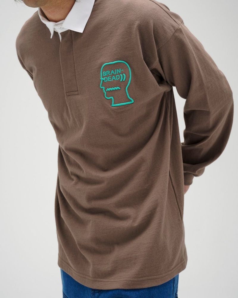 Brown Brain Dead 3d Embroidered Logohead Rugby Shirt | AU 4125309-ZY