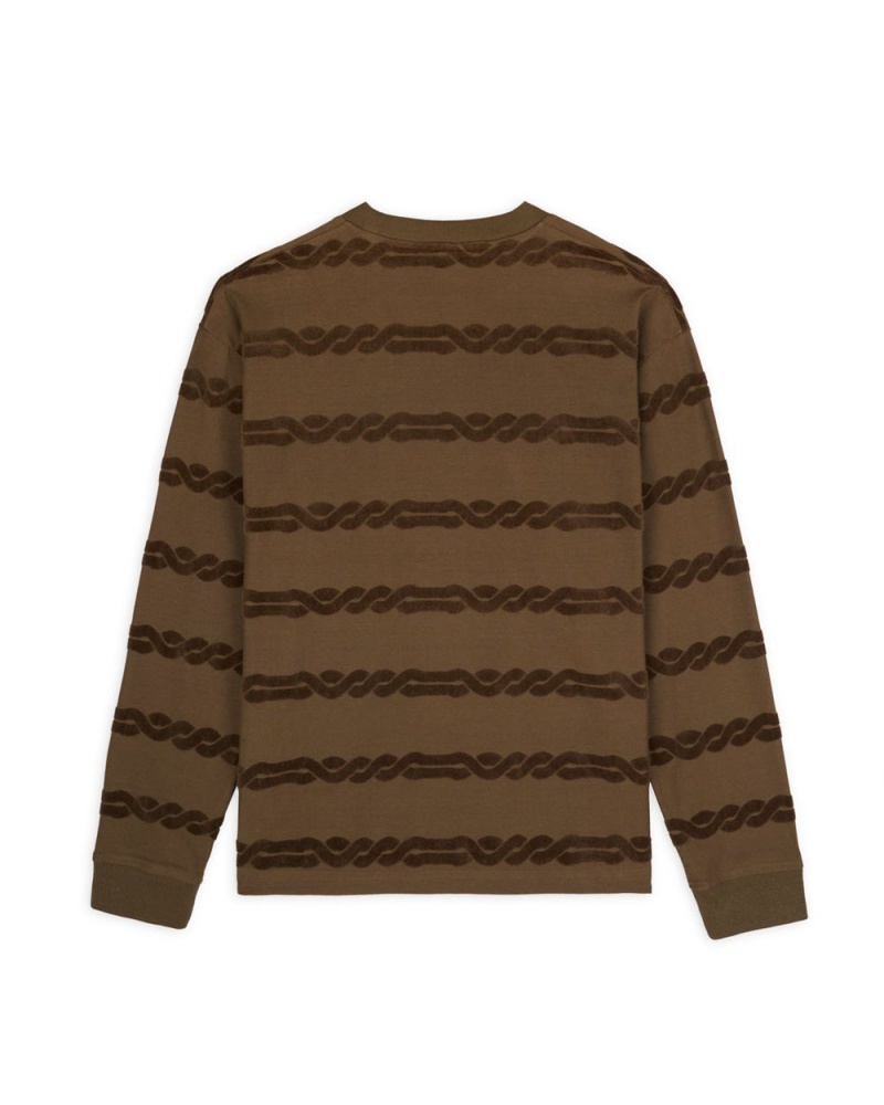 Brown Brain Dead Braided Burnout Long Sleeve T-Shirt | AU 0916285-XG