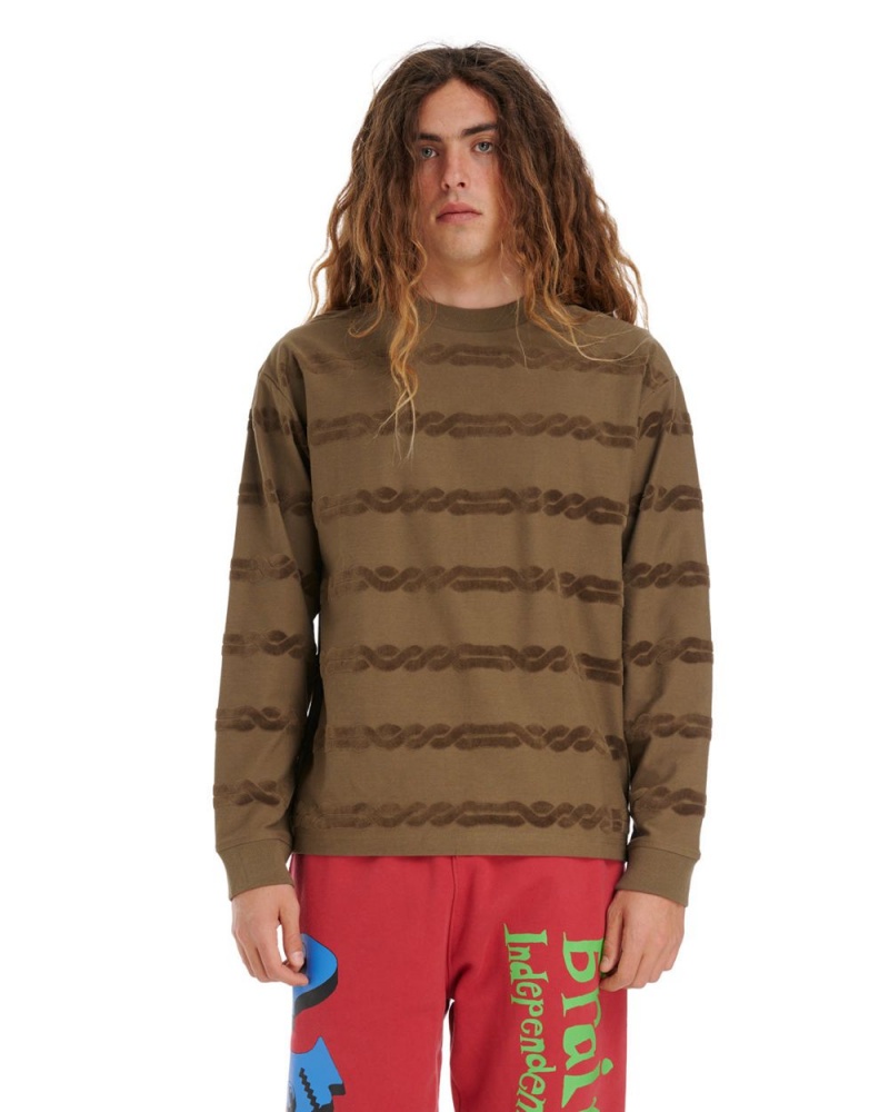 Brown Brain Dead Braided Burnout Long Sleeve T-Shirt | AU 0916285-XG