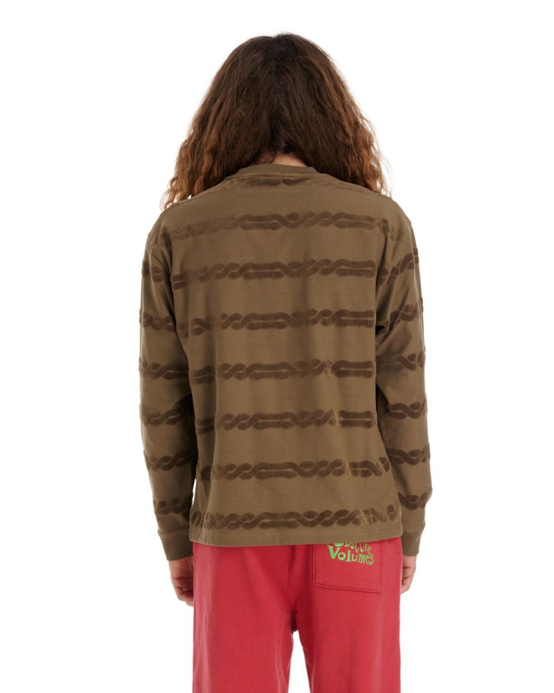 Brown Brain Dead Braided Burnout Long Sleeve T-Shirt | AU 0916285-XG