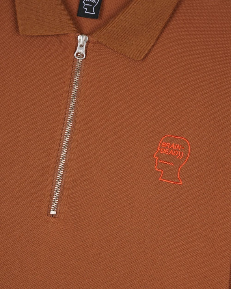 Brown Brain Dead Dogma Half Zip Polo Shirt | AU 0186497-ZR