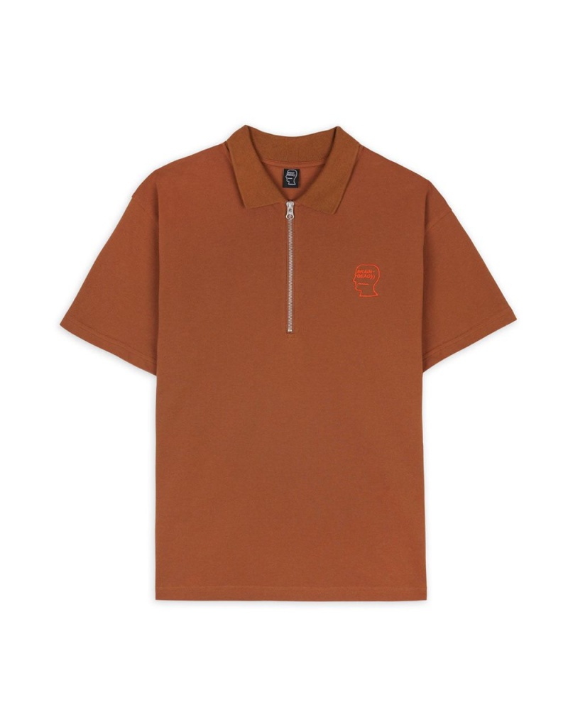 Brown Brain Dead Dogma Half Zip Polo Shirt | AU 0186497-ZR