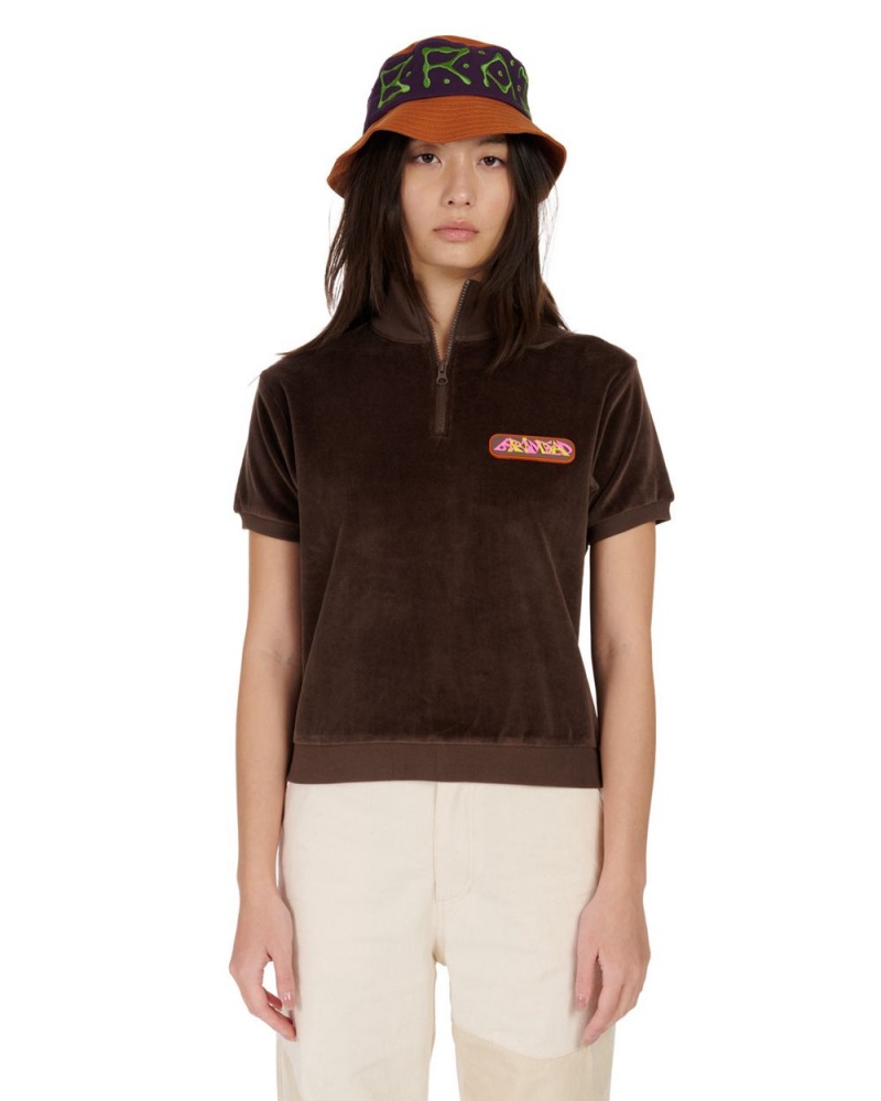 Brown Brain Dead Linked Short Sleeve Mock Neck Shirt | AU 4825961-HX