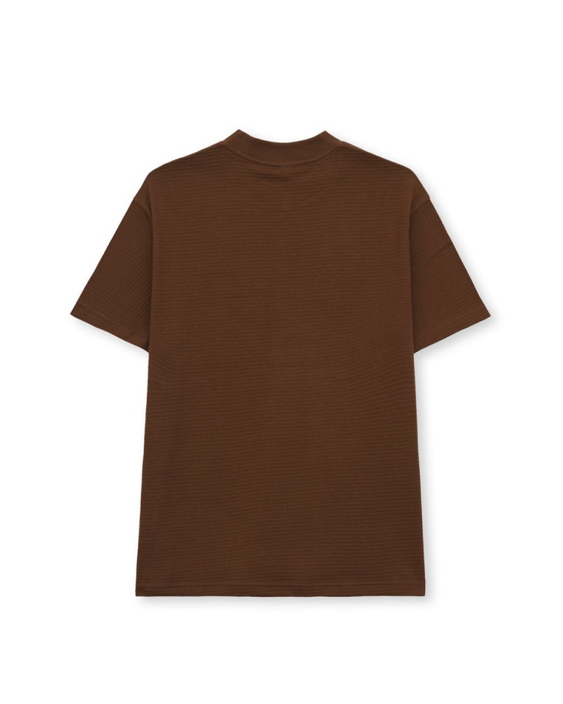 Brown Brain Dead Mini Waffle Mock Neck T-Shirt | AU 9678152-SG