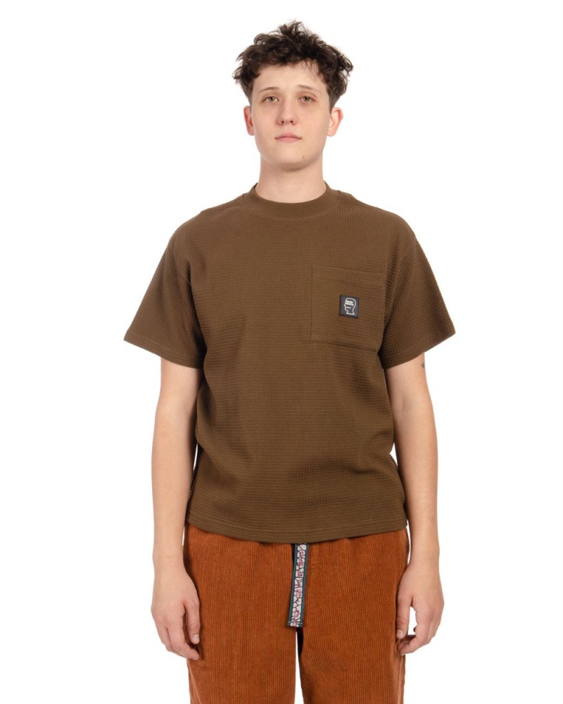 Brown Brain Dead Mini Waffle Mock Neck T-Shirt | AU 9678152-SG