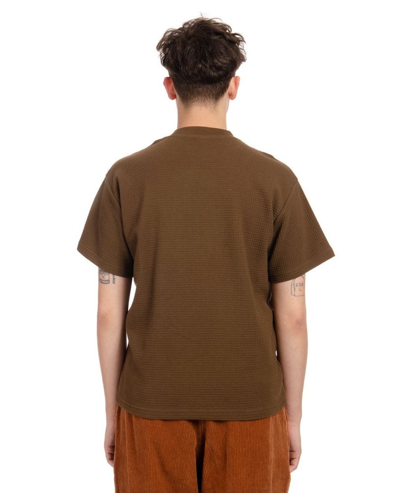 Brown Brain Dead Mini Waffle Mock Neck T-Shirt | AU 9678152-SG