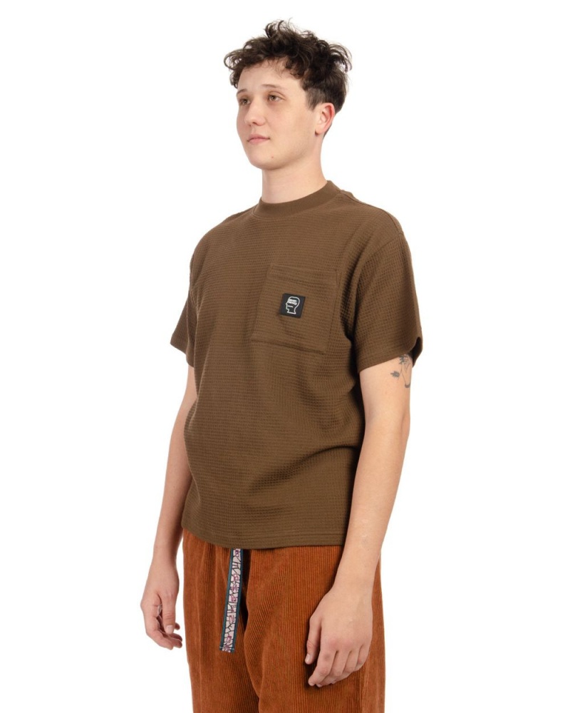 Brown Brain Dead Mini Waffle Mock Neck T-Shirt | AU 9678152-SG