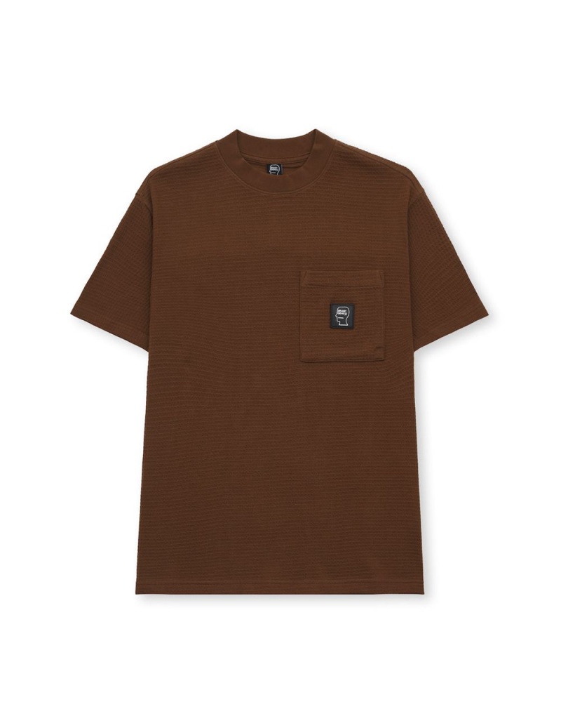 Brown Brain Dead Mini Waffle Mock Neck T-Shirt | AU 9678152-SG