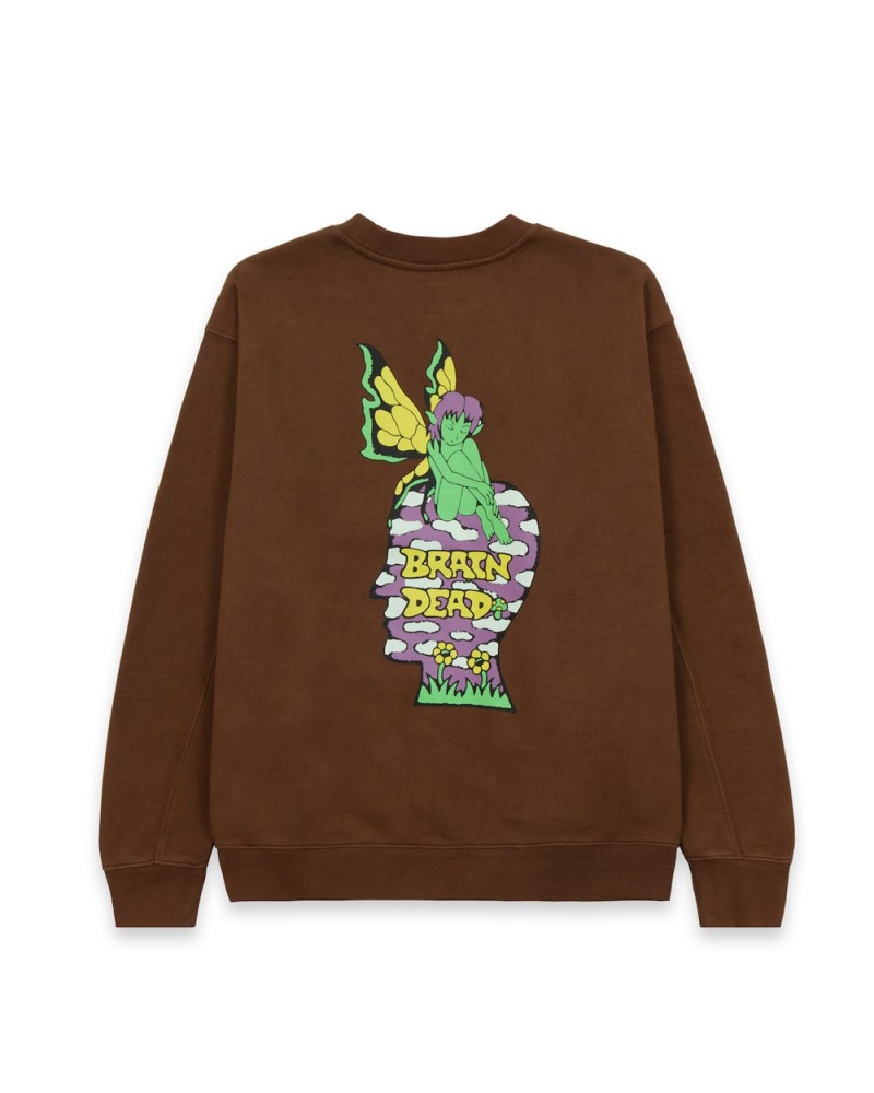 Brown Brain Dead Mushroom House Crewneck Sweatshirt | AU 9025371-BG