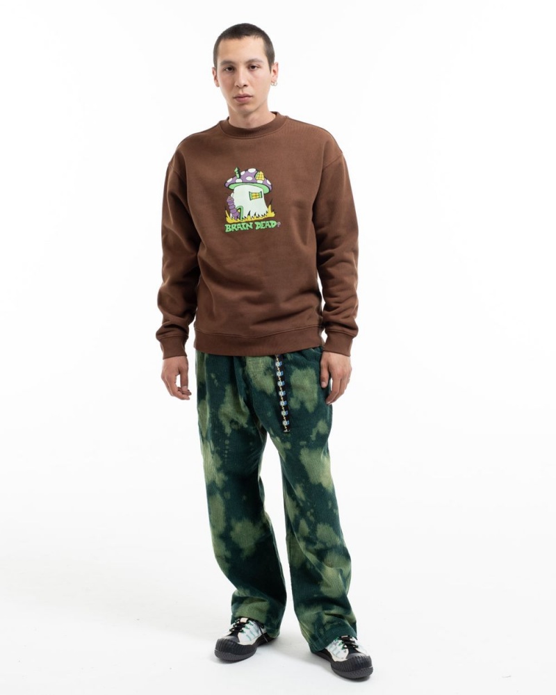 Brown Brain Dead Mushroom House Crewneck Sweatshirt | AU 9025371-BG