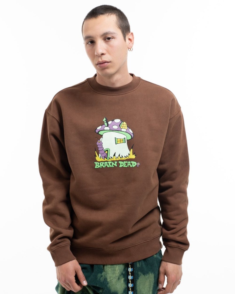 Brown Brain Dead Mushroom House Crewneck Sweatshirt | AU 9025371-BG