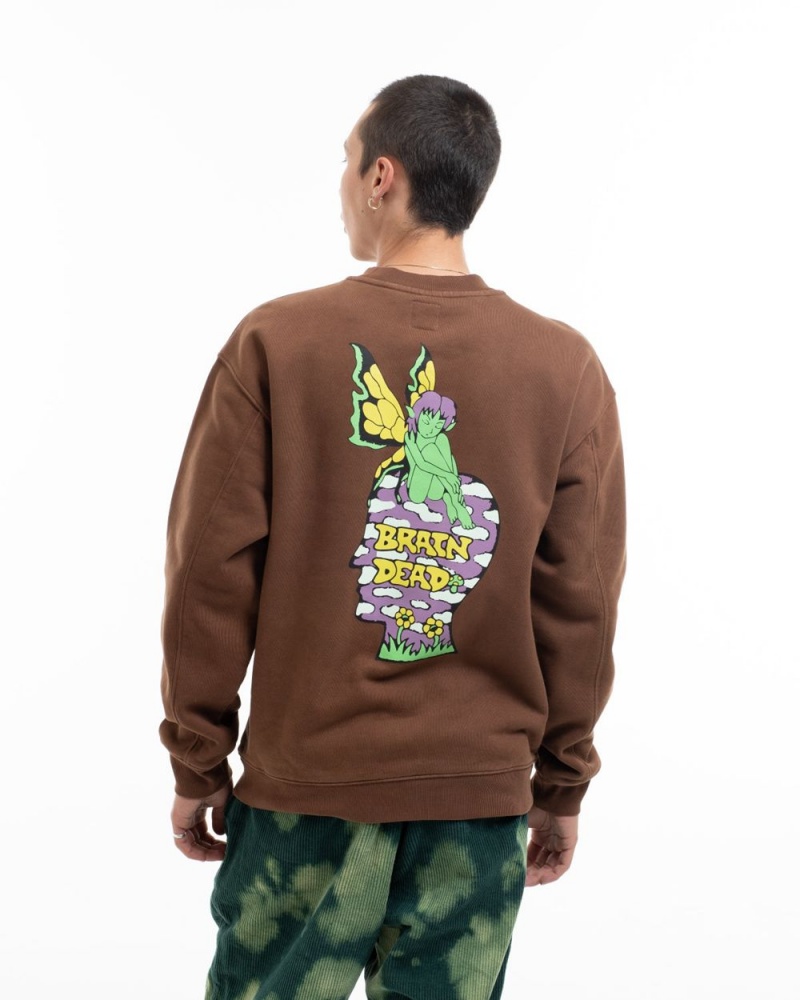 Brown Brain Dead Mushroom House Crewneck Sweatshirt | AU 9025371-BG