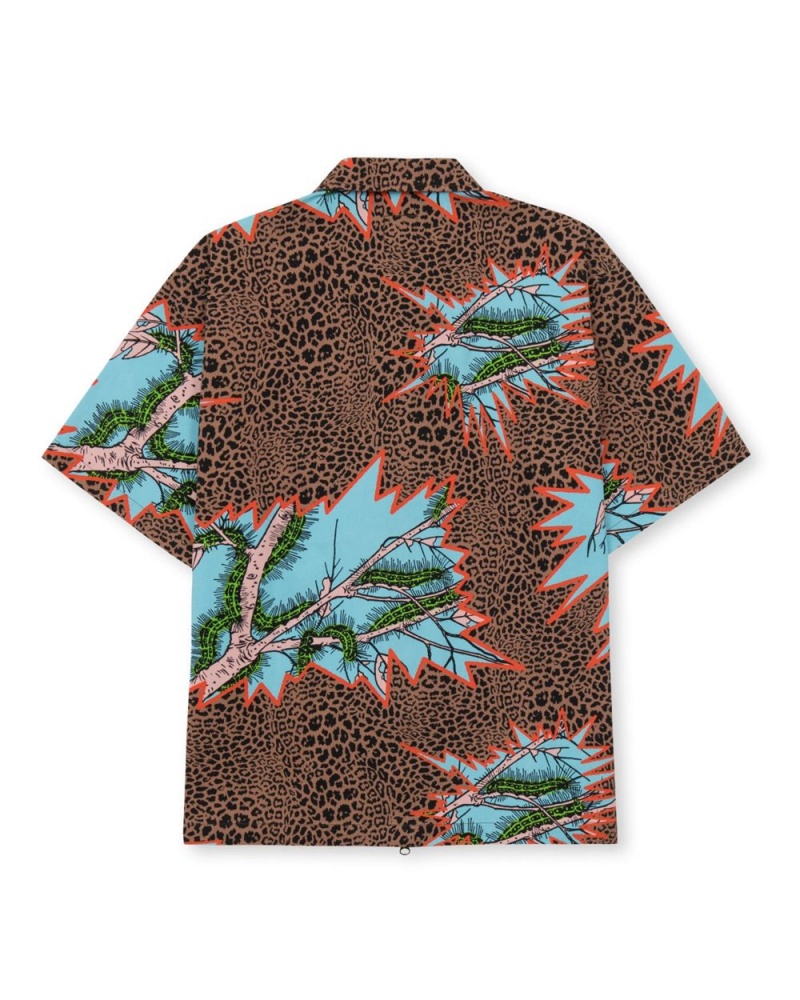 Brown Brain Dead Mutated Cheetah Full Zip Short Sleeve Shirt | AU 5837096-VK