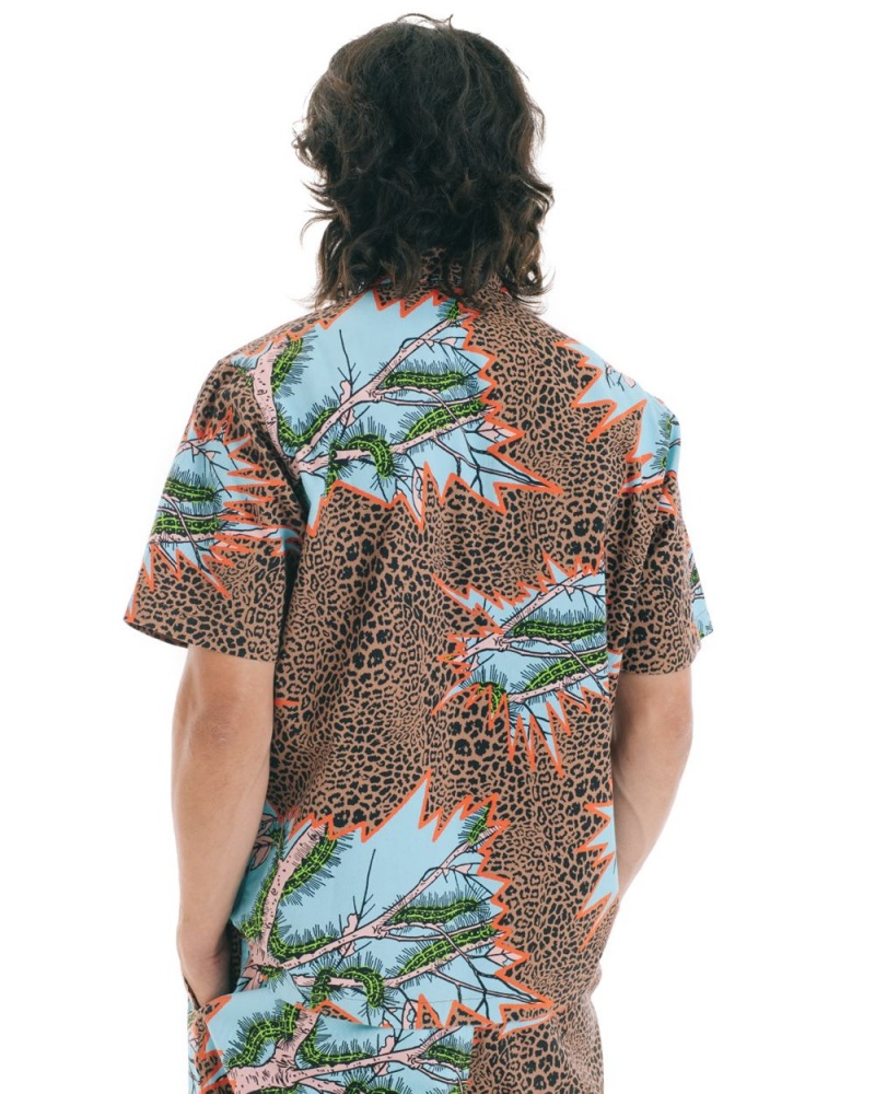 Brown Brain Dead Mutated Cheetah Full Zip Short Sleeve Shirt | AU 5837096-VK