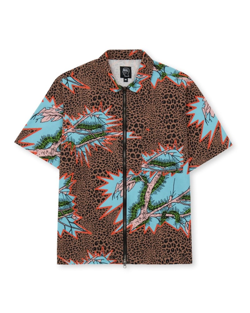 Brown Brain Dead Mutated Cheetah Full Zip Short Sleeve Shirt | AU 5837096-VK