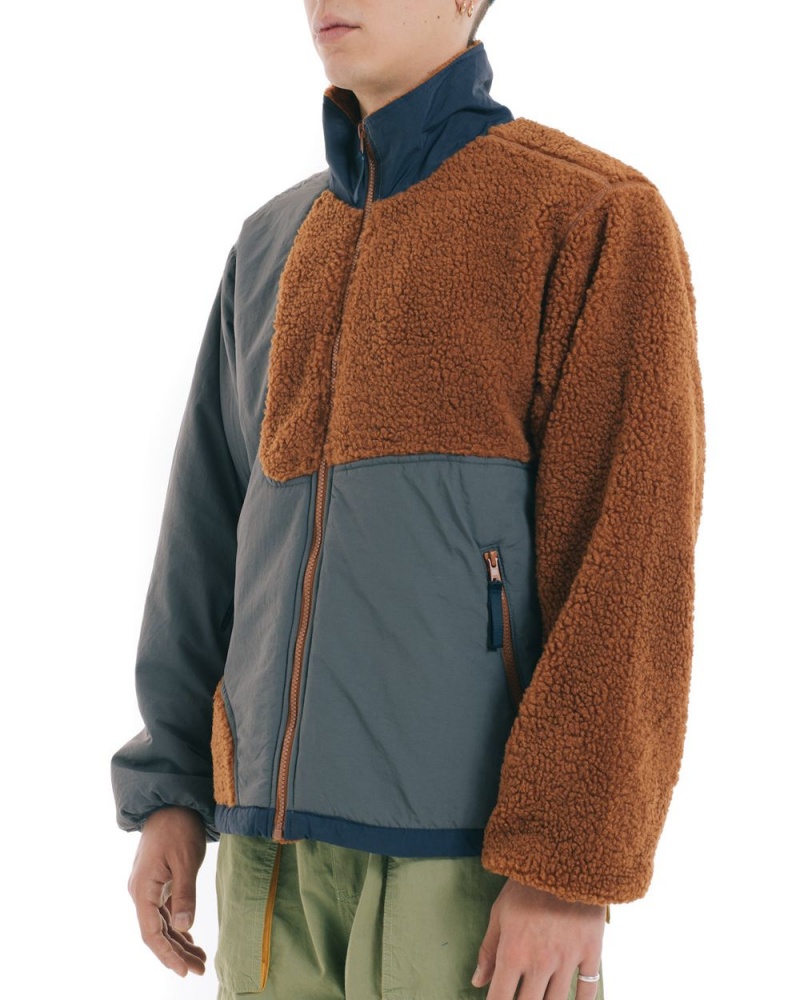 Brown Brain Dead Paneled Sherpa Full Zip Jacket | AU 4736510-ME