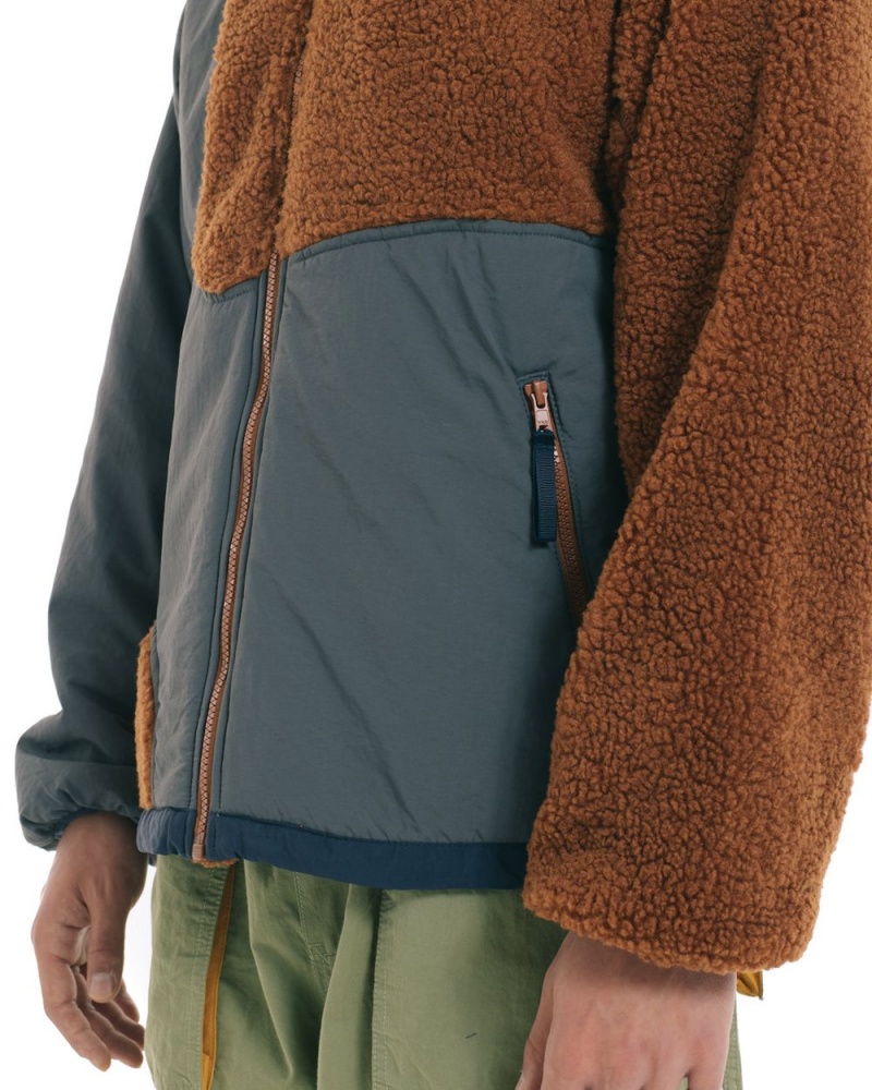 Brown Brain Dead Paneled Sherpa Full Zip Jacket | AU 4736510-ME