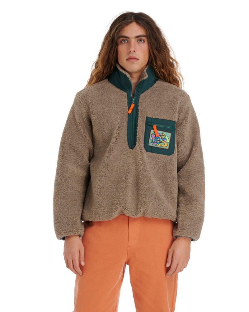 Brown Brain Dead Teddy Sherpa Half Zip Jacket | AU 7931564-ZT