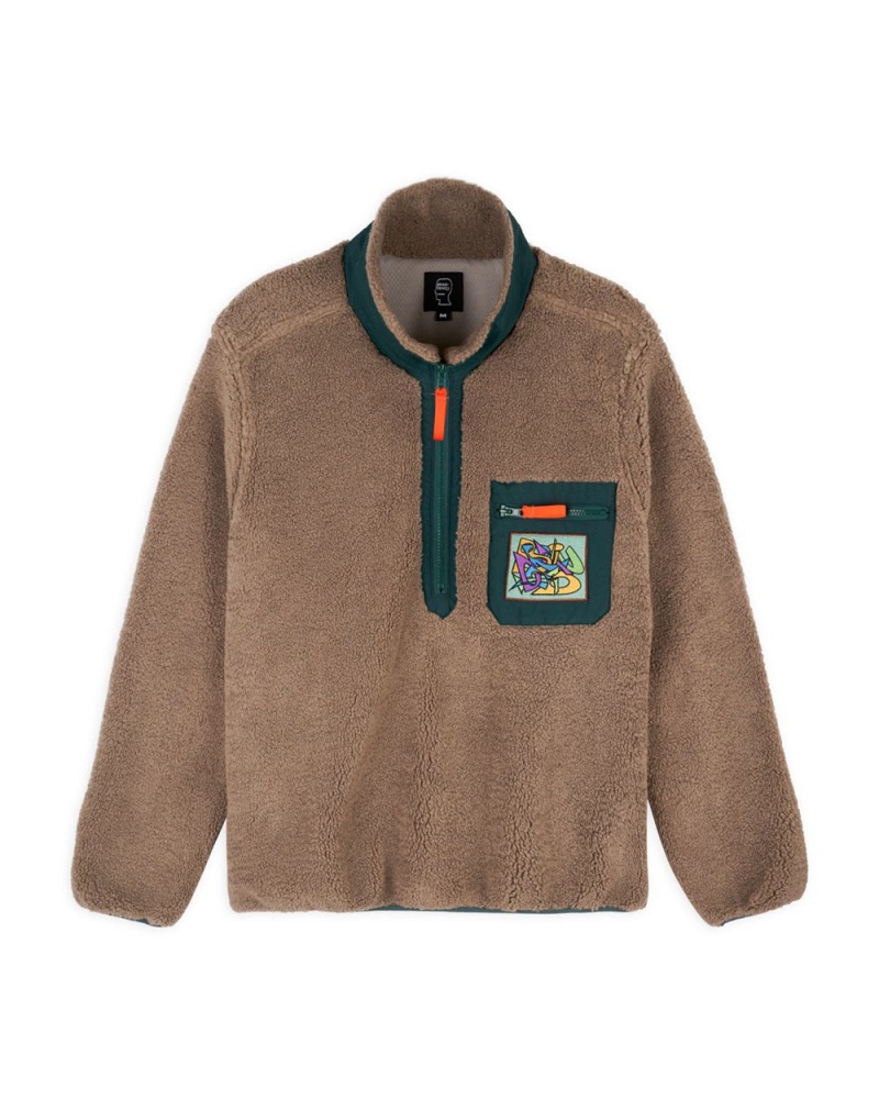 Brown Brain Dead Teddy Sherpa Half Zip Jacket | AU 7931564-ZT