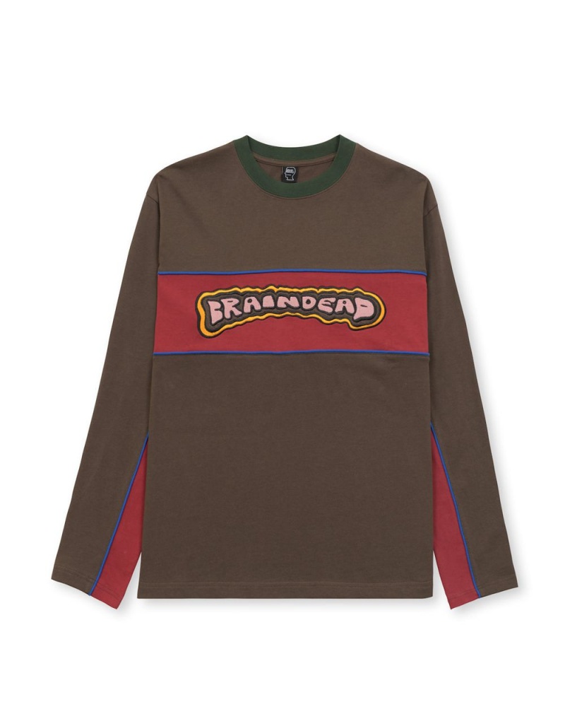 Brown Brain Dead X Them Pushers Heavyweight Paneled Long Sleeve T-Shirt | AU 2759180-UO