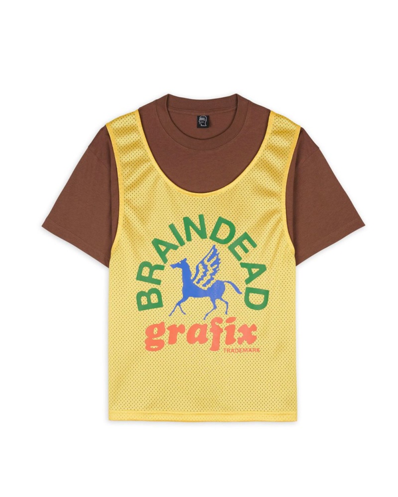 Brown Yellow Brain Dead Grafix Team Jersey T-Shirt | AU 9604285-OM