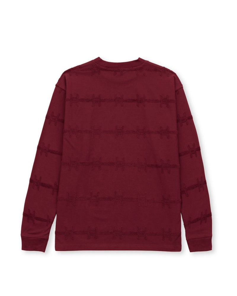 Burgundy Brain Dead Barbed Wire Burnout Long Sleeve T-Shirt | AU 8906273-CV