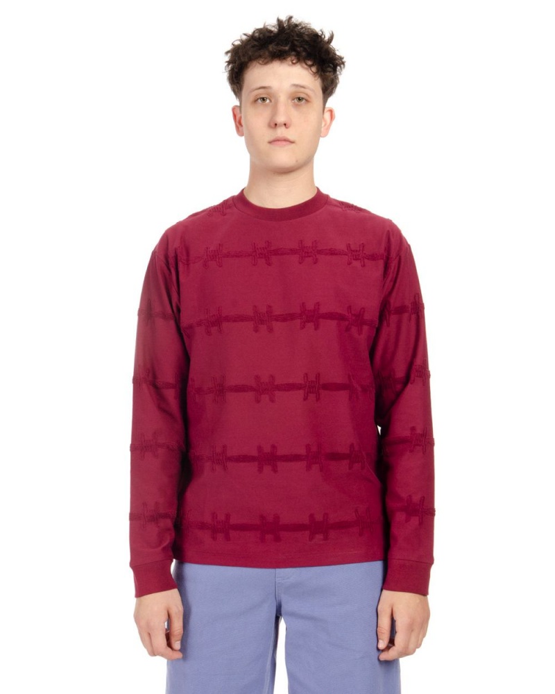 Burgundy Brain Dead Barbed Wire Burnout Long Sleeve T-Shirt | AU 8906273-CV