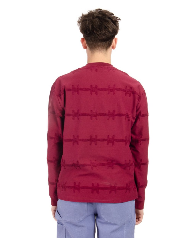 Burgundy Brain Dead Barbed Wire Burnout Long Sleeve T-Shirt | AU 8906273-CV