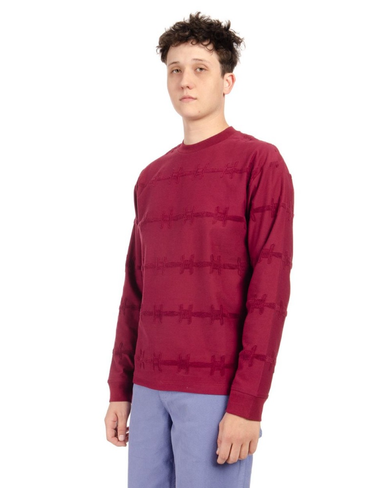 Burgundy Brain Dead Barbed Wire Burnout Long Sleeve T-Shirt | AU 8906273-CV