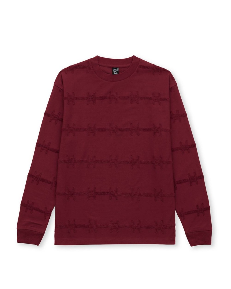 Burgundy Brain Dead Barbed Wire Burnout Long Sleeve T-Shirt | AU 8906273-CV