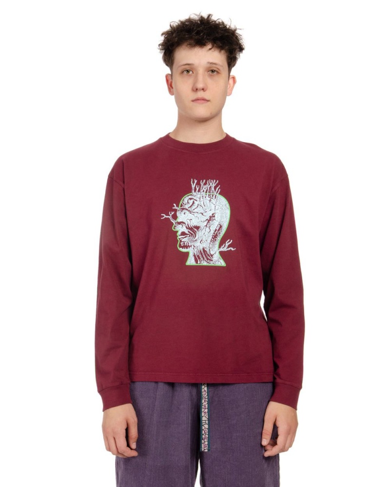 Burgundy Brain Dead Brain Roots Long Sleeve T-Shirt | AU 5934718-AW