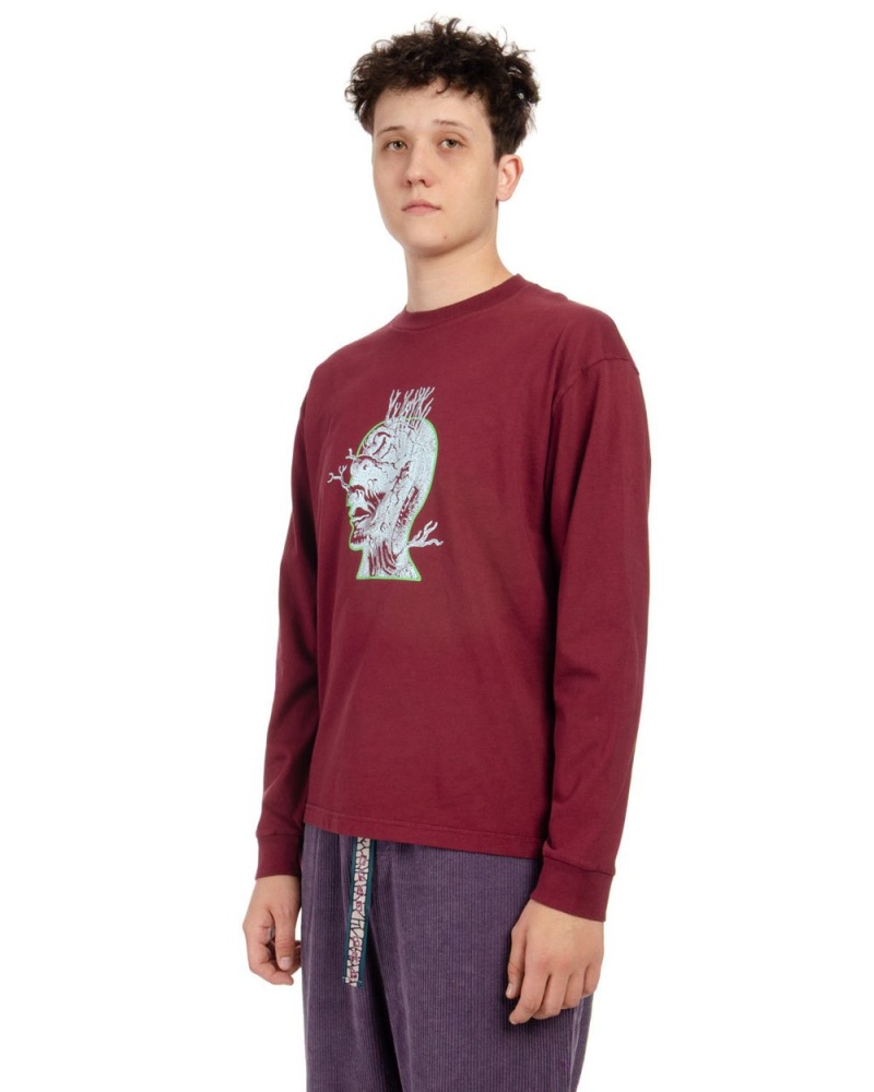 Burgundy Brain Dead Brain Roots Long Sleeve T-Shirt | AU 5934718-AW