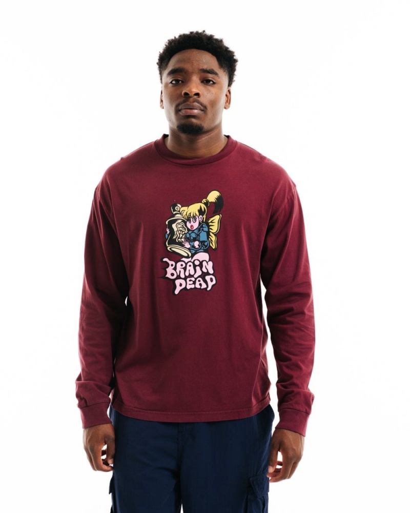 Burgundy Brain Dead Bubblegum Shorty Long Sleeve T-Shirt | AU 0456197-ZF