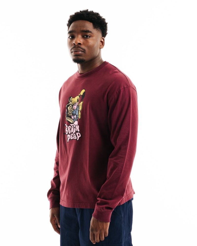 Burgundy Brain Dead Bubblegum Shorty Long Sleeve T-Shirt | AU 0456197-ZF