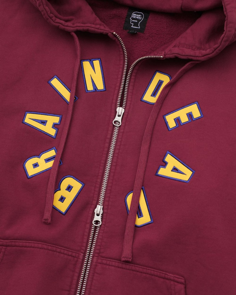 Burgundy Brain Dead Collegiate Zip Up Hoodie | AU 0287964-SR