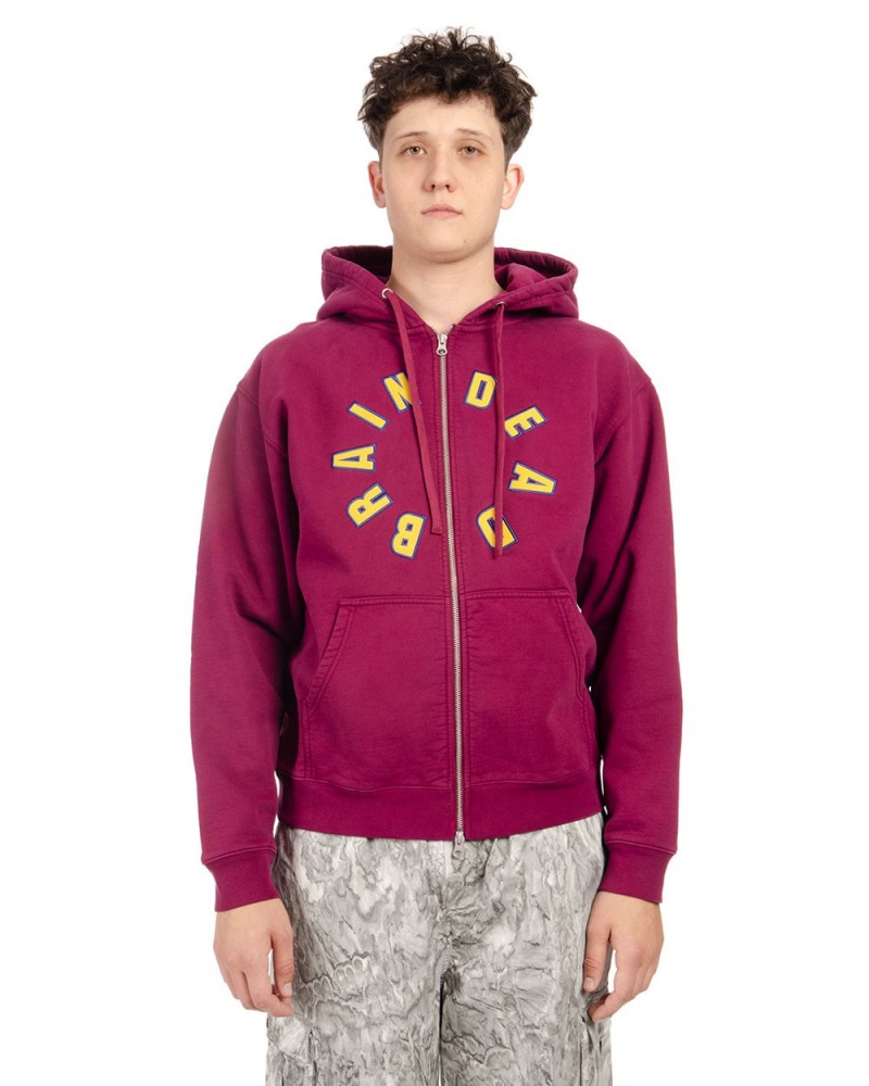 Burgundy Brain Dead Collegiate Zip Up Hoodie | AU 0287964-SR