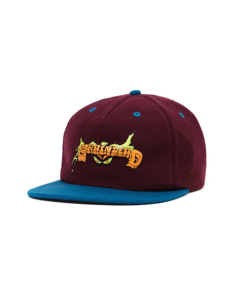 Burgundy Brain Dead Evil Eyes Wool Five Panel Hat | AU 0382579-OX