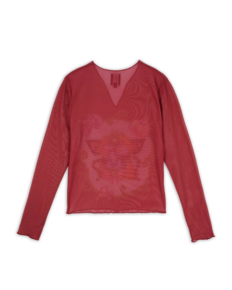 Burgundy Brain Dead Gaspar Butterflies Mesh T-Shirt | AU 6938547-KD