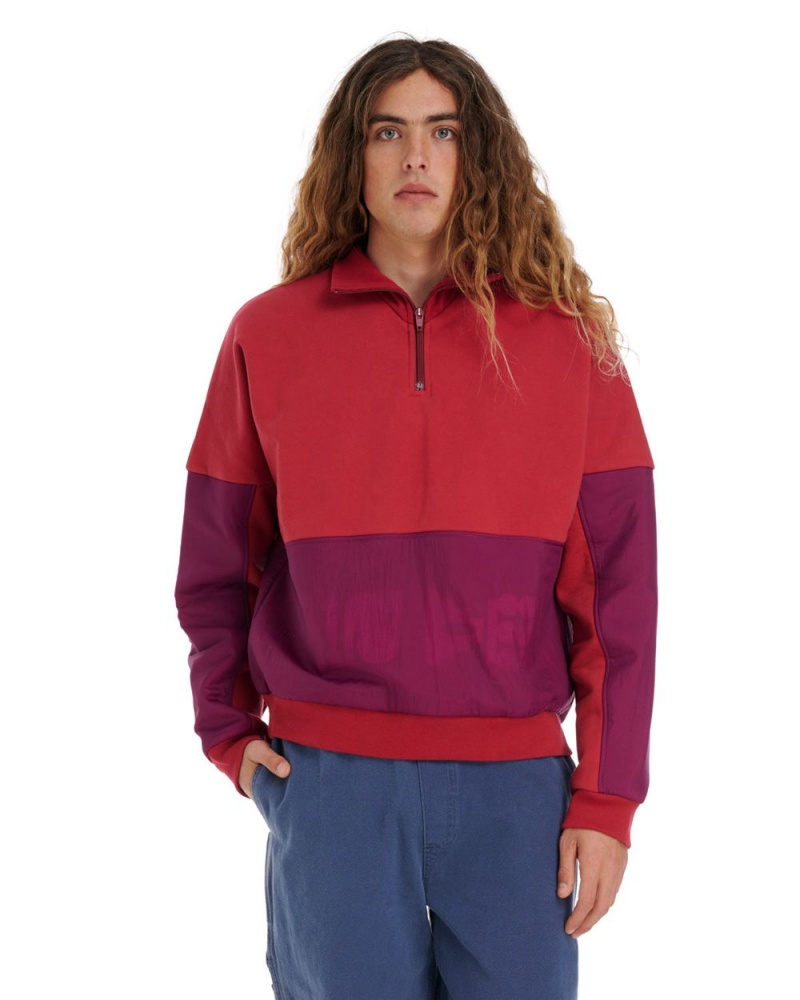 Burgundy Brain Dead Gastromaniac Overlay Half Zip Fleece Sweater | AU 3850241-IF