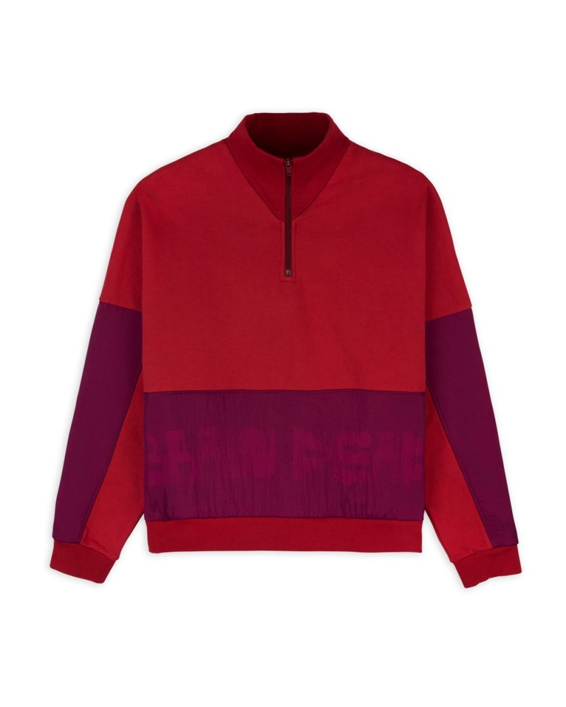 Burgundy Brain Dead Gastromaniac Overlay Half Zip Fleece Sweater | AU 3850241-IF