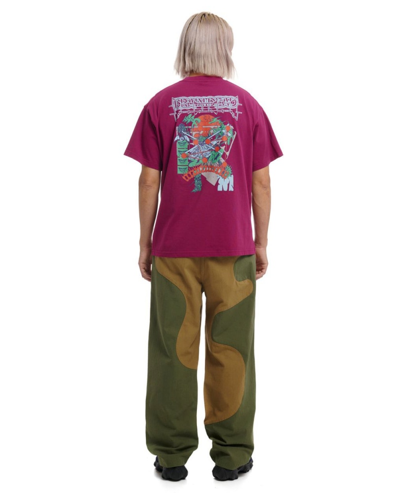 Burgundy Brain Dead Helicopter T-Shirt | AU 2170485-KR