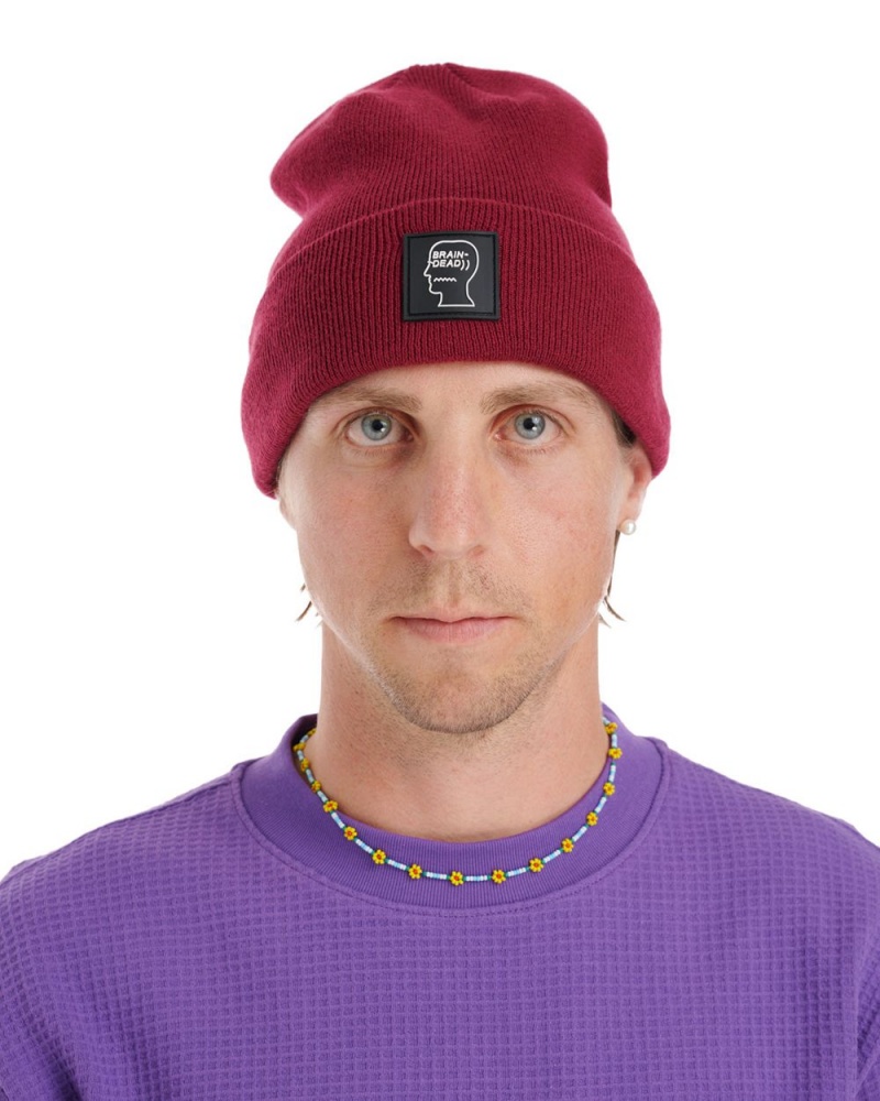 Burgundy Brain Dead Logo Head Wool Beanie | AU 7562143-KB