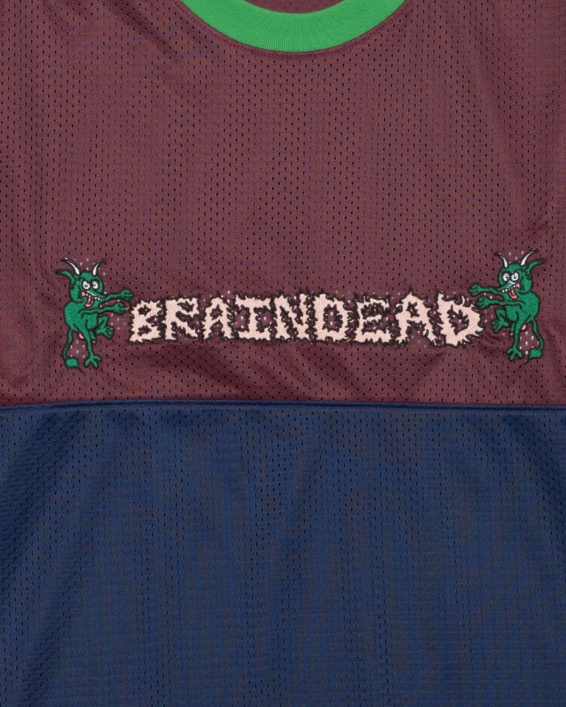 Burgundy Brain Dead Paneled Football Mesh T-Shirt | AU 1076489-BX