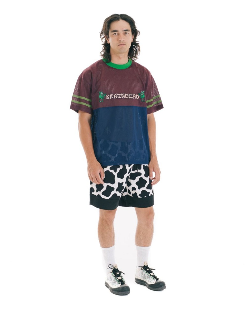 Burgundy Brain Dead Paneled Football Mesh T-Shirt | AU 1076489-BX