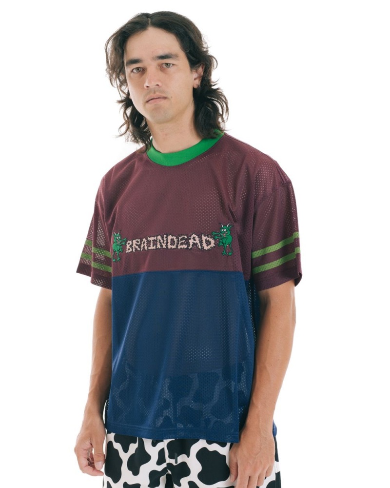 Burgundy Brain Dead Paneled Football Mesh T-Shirt | AU 1076489-BX