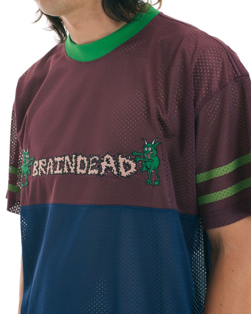 Burgundy Brain Dead Paneled Football Mesh T-Shirt | AU 1076489-BX