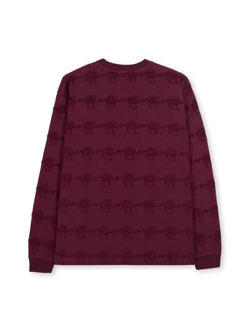 Burgundy Brain Dead Running Head Textured Stripe Long Sleeve T-Shirt | AU 1906835-WD