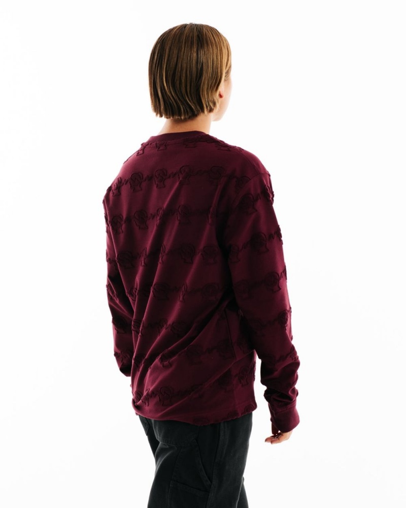 Burgundy Brain Dead Running Head Textured Stripe Long Sleeve T-Shirt | AU 1906835-WD