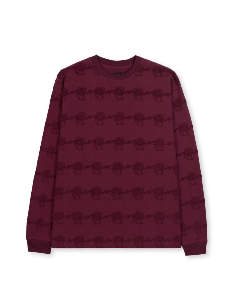 Burgundy Brain Dead Running Head Textured Stripe Long Sleeve T-Shirt | AU 1906835-WD