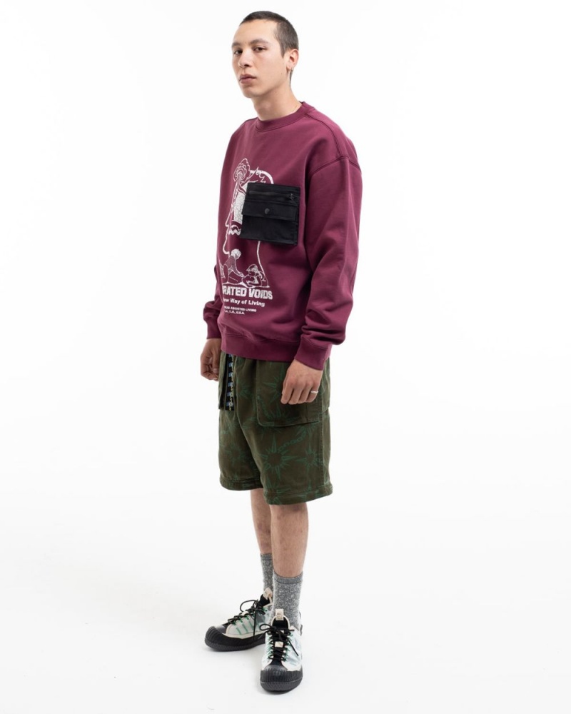 Burgundy Brain Dead Saturated Voids Crewneck Sweatshirt | AU 1729564-QV